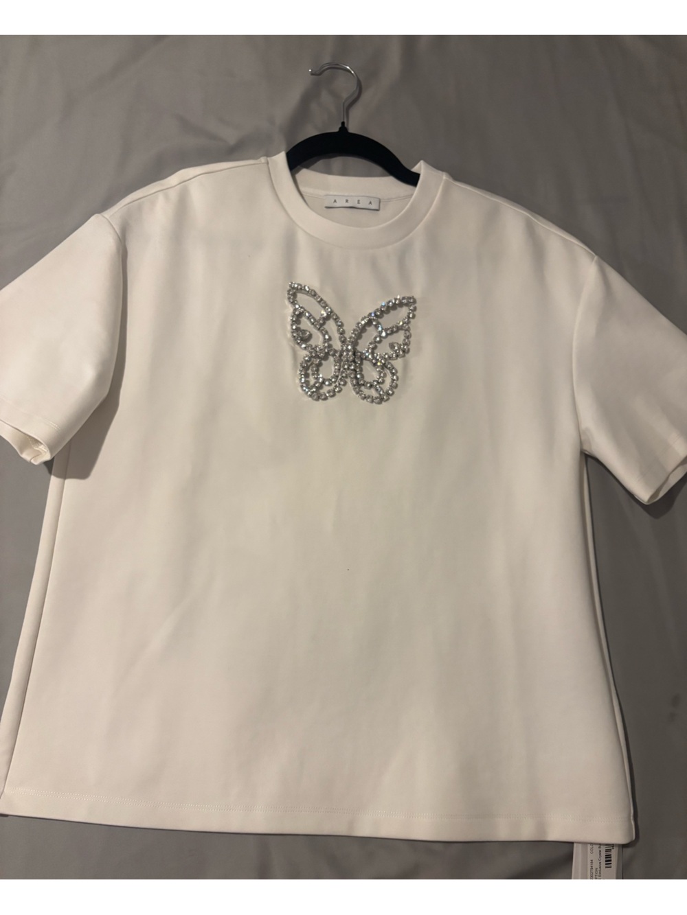 AREA Cream Short-Sleeve Top with Crystal Butterfly